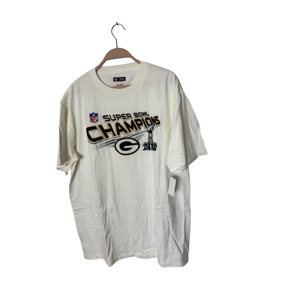 Super Bowl XLV Champions White T-Shirt Green‎ Bay Packers NFL Mens Size L